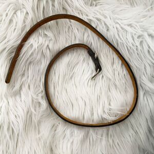 THE LEATHER SHOP | Skinny Brown Leather Belt Thin Buckle Stamped Edge | 35"